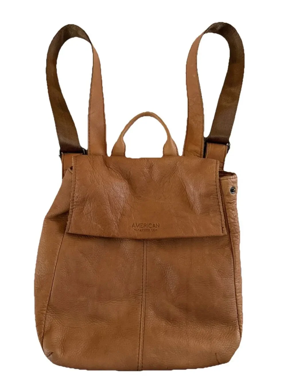 American Leather Company Co Cognac Brown Leather Backpack Purse Bag Day Trip